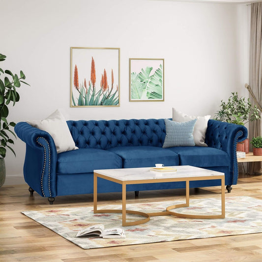 Canapé 3 places en velours de 84,5 pouces avec tissu doux, assise généreuse et structure légère