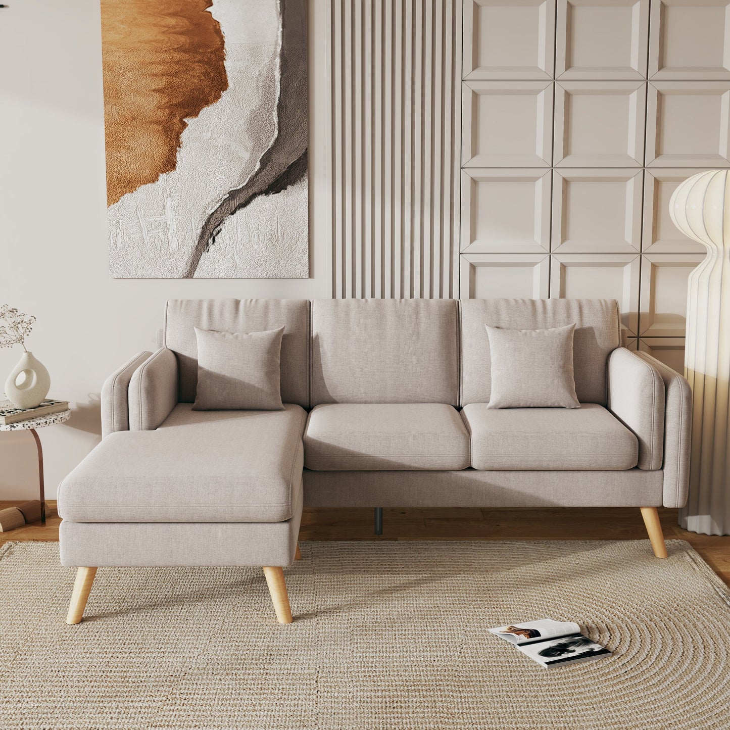 Canapé en L de 84,6 pouces avec repose-pieds interchangeables - Idéal pour le salon et l'appartement