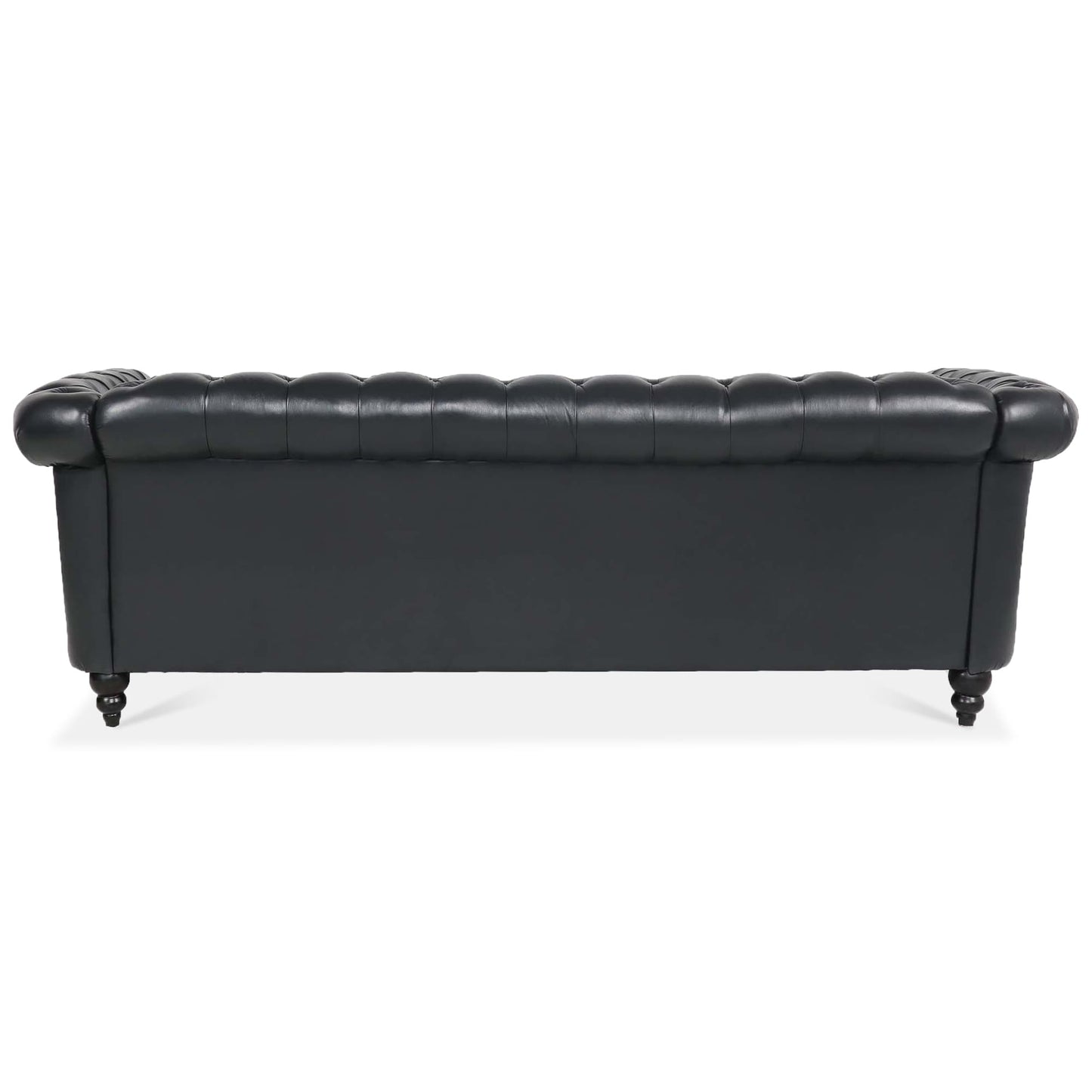 Canapé Chesterfield trois places en similicuir avec accoudoirs roulés
