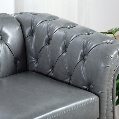 Canapé Chesterfield capitonné en similicuir avec accoudoirs roulés (84,65 po)