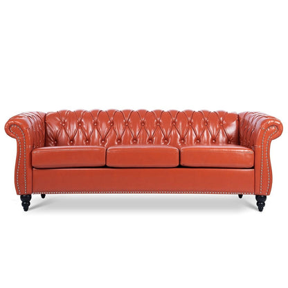 Canapé Chesterfield capitonné en similicuir avec accoudoirs roulés (84,65 po)