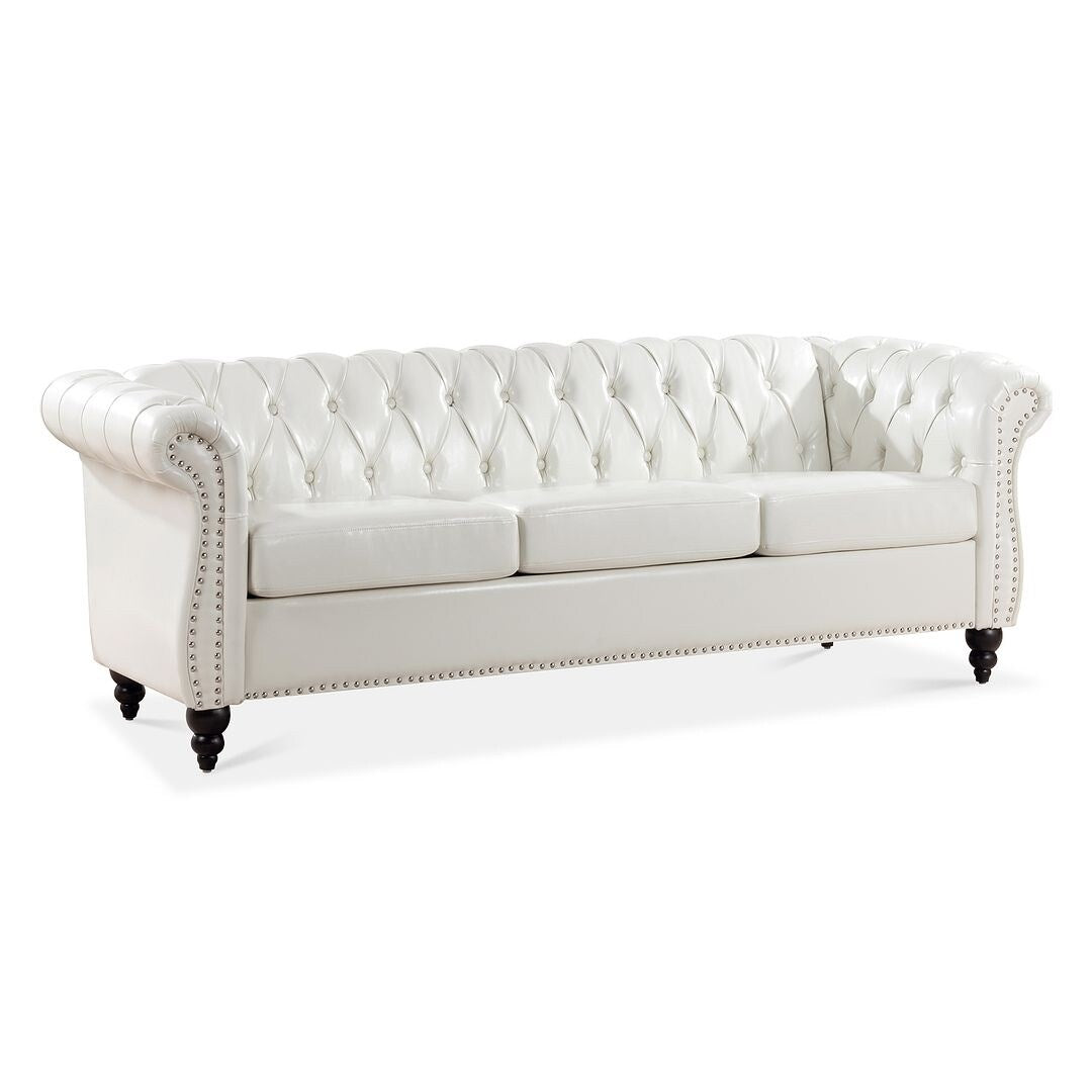 Canapé Chesterfield capitonné en similicuir avec accoudoirs roulés (84,65 po)