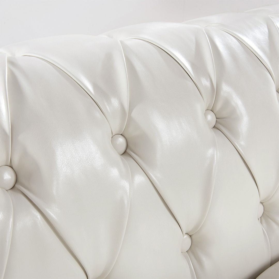Canapé Chesterfield capitonné en similicuir avec accoudoirs roulés (84,65 po)