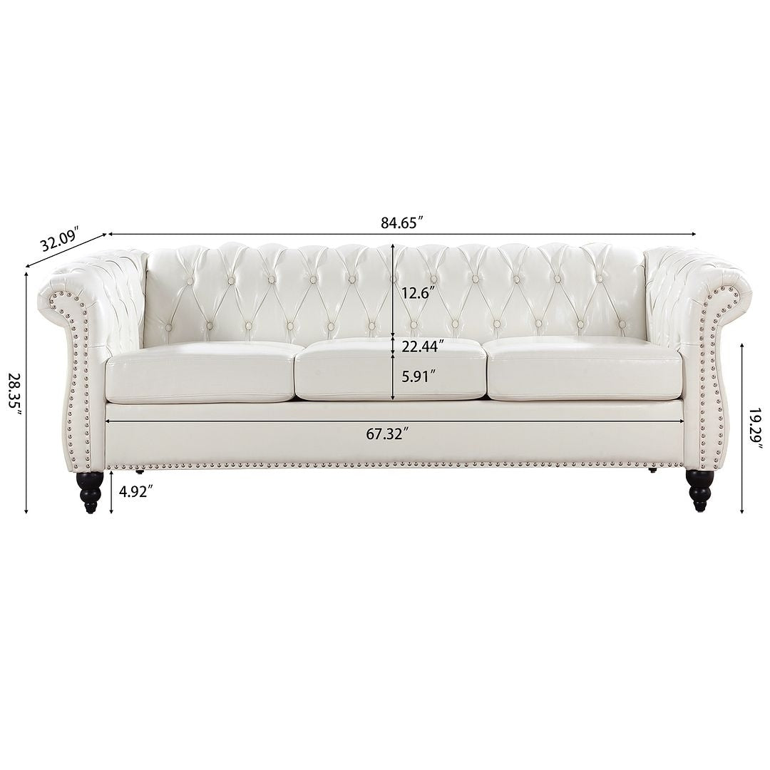 Canapé Chesterfield capitonné en similicuir avec accoudoirs roulés (84,65 po)
