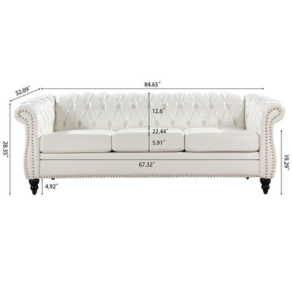 Canapé Chesterfield capitonné en similicuir avec accoudoirs roulés (84,65 po)