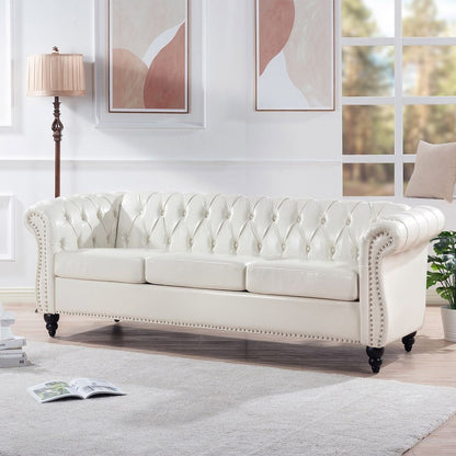Canapé Chesterfield capitonné en similicuir avec accoudoirs roulés (84,65 po)