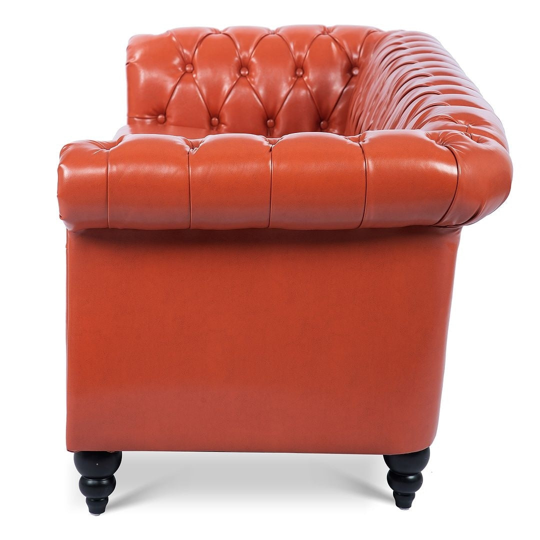 Canapé Chesterfield capitonné en similicuir avec accoudoirs roulés (84,65 po)