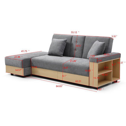 Canapé-lit convertible 3 places en coton et lin (84,65 €) avec pouf de rangement, table rabattable et 2 tiroirs