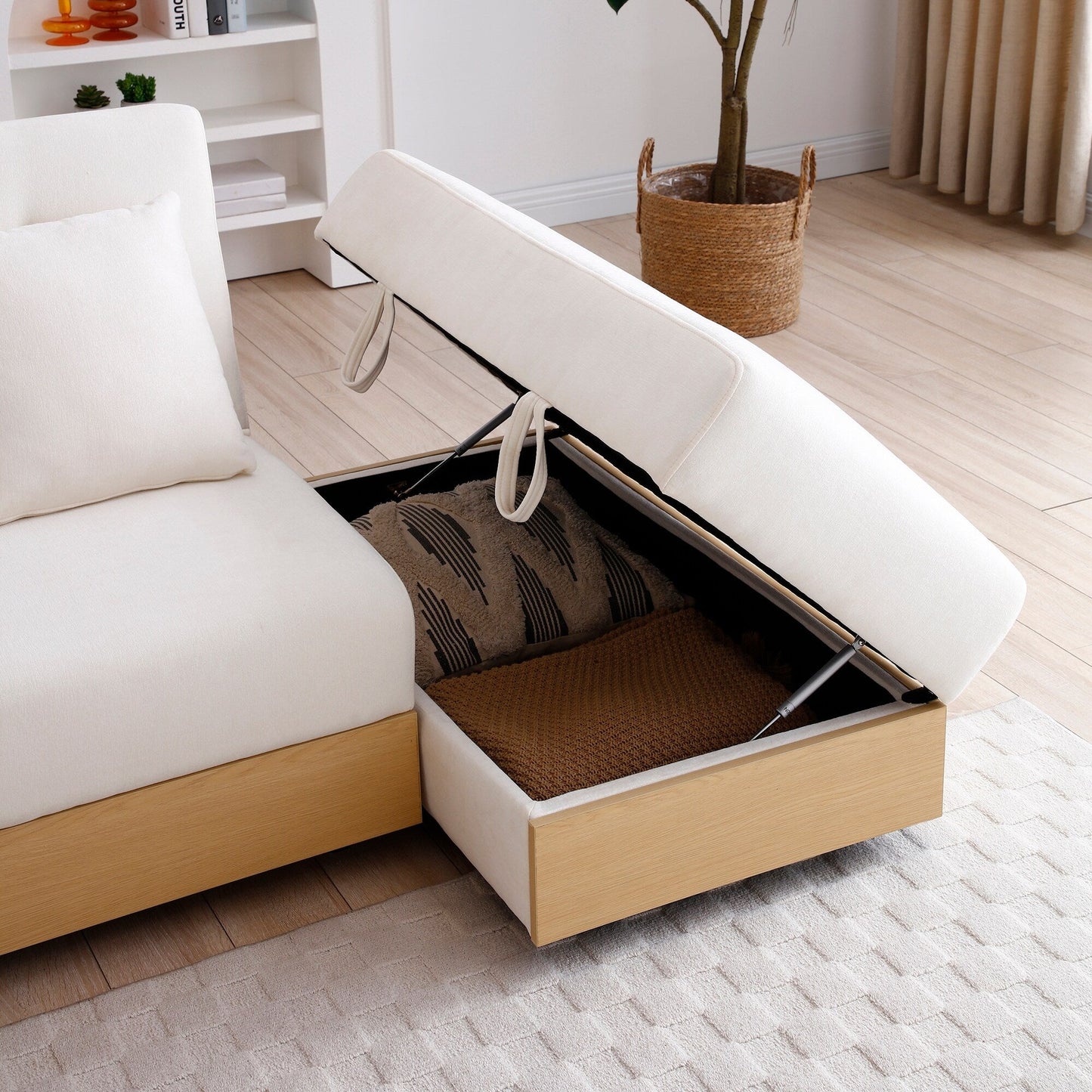 Canapé-lit convertible 3 places en coton et lin (84,65 €) avec pouf de rangement, table rabattable et 2 tiroirs