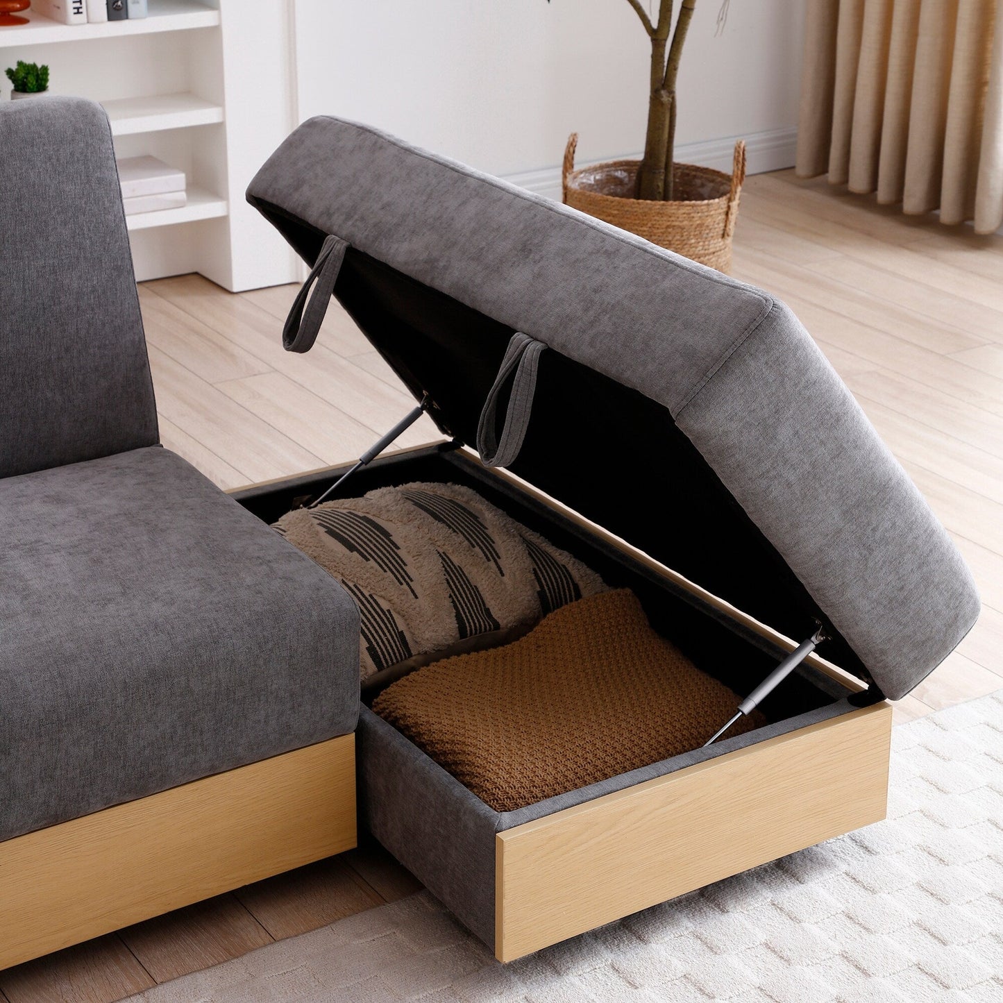Canapé-lit convertible 3 places en coton et lin (84,65 €) avec pouf de rangement, table rabattable et 2 tiroirs
