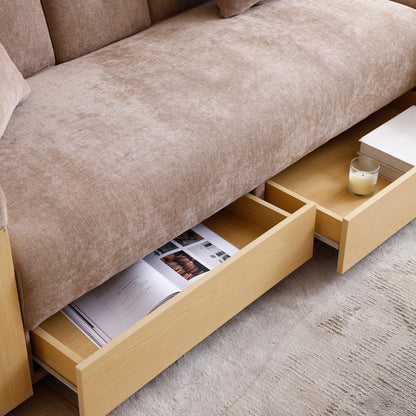 Canapé-lit convertible 3 places en coton et lin (84,65 €) avec pouf de rangement, table rabattable et 2 tiroirs