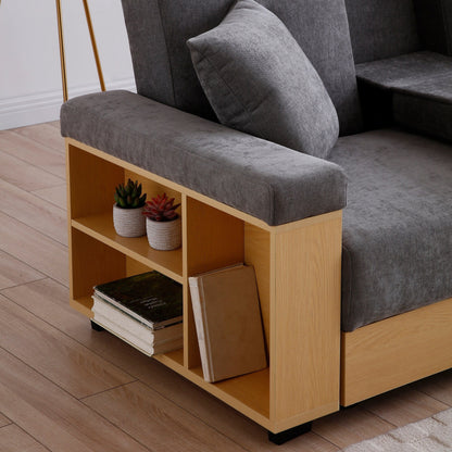 Canapé-lit convertible 3 places en coton et lin (84,65 €) avec pouf de rangement, table rabattable et 2 tiroirs