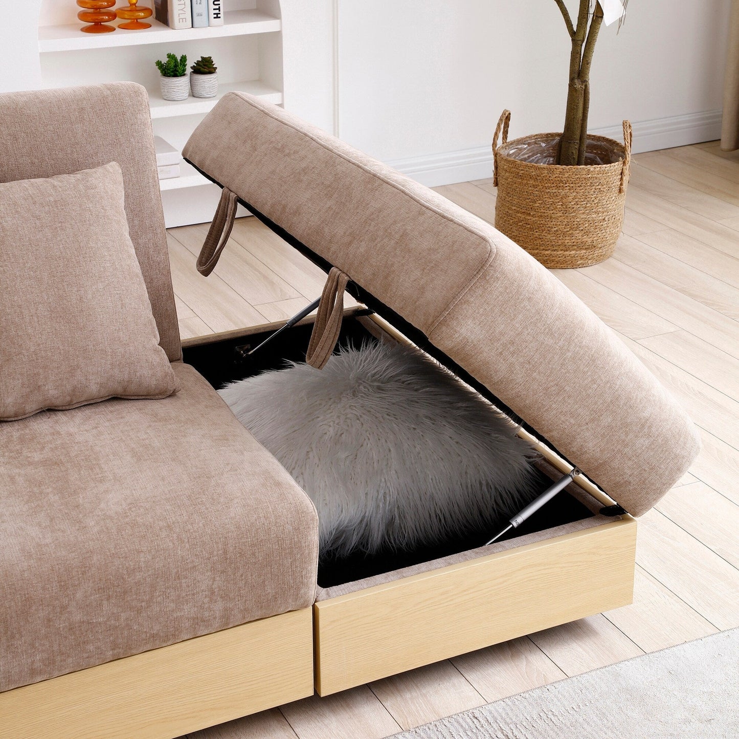 Canapé-lit convertible 3 places en coton et lin (84,65 €) avec pouf de rangement, table rabattable et 2 tiroirs
