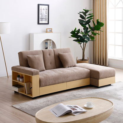 Canapé-lit convertible 3 places en coton et lin (84,65 €) avec pouf de rangement, table rabattable et 2 tiroirs
