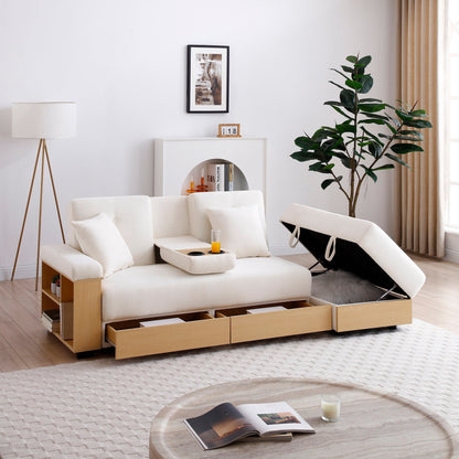 Canapé-lit convertible 3 places en coton et lin (84,65 €) avec pouf de rangement, table rabattable et 2 tiroirs