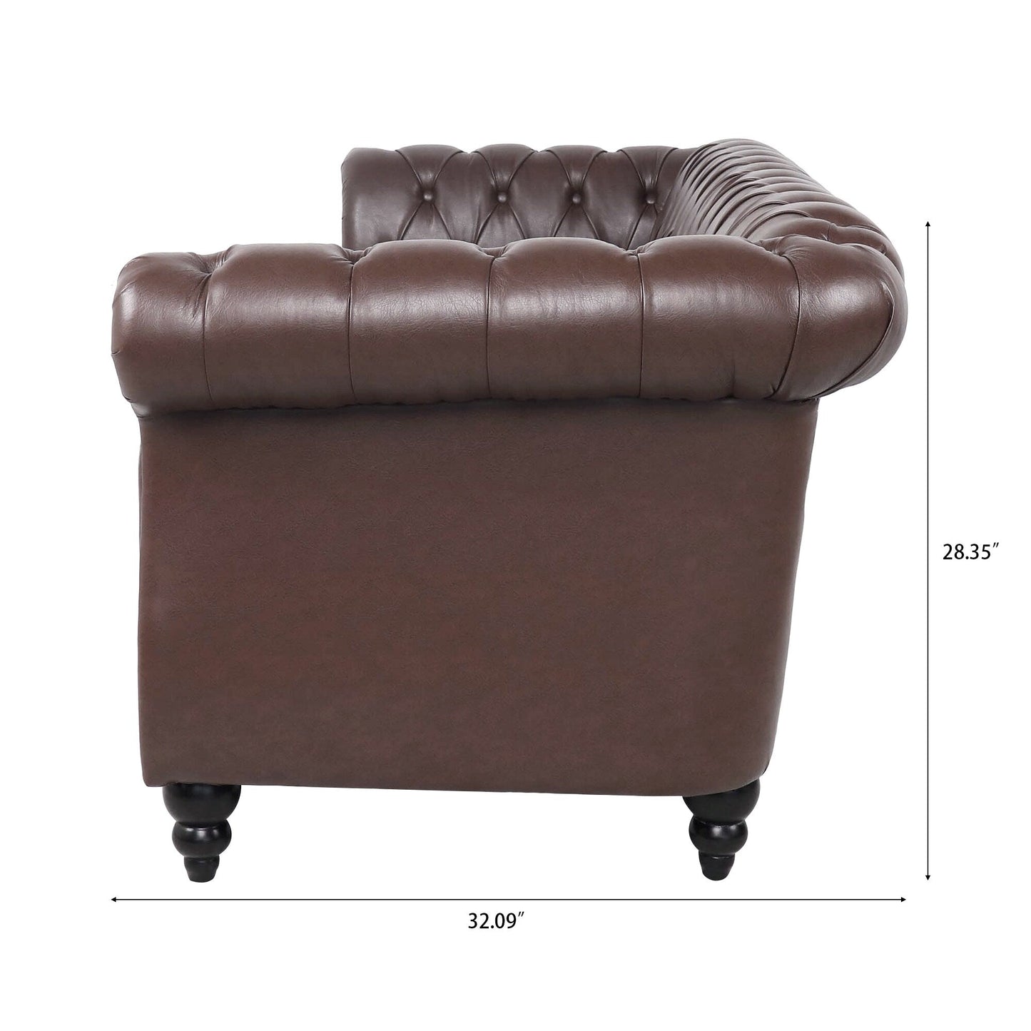 Canapé Chesterfield en cuir synthétique (3 places) avec accoudoirs roulés (84,65 $)