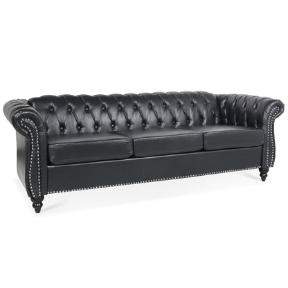 Canapé Chesterfield en cuir synthétique (3 places) avec accoudoirs roulés (84,65 $)