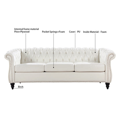 Canapé Chesterfield en cuir synthétique (3 places) avec accoudoirs roulés (84,65 $)
