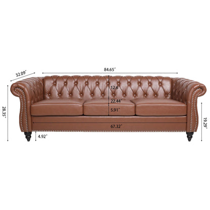 Canapé Chesterfield en cuir synthétique (3 places) avec accoudoirs roulés (84,65 $)