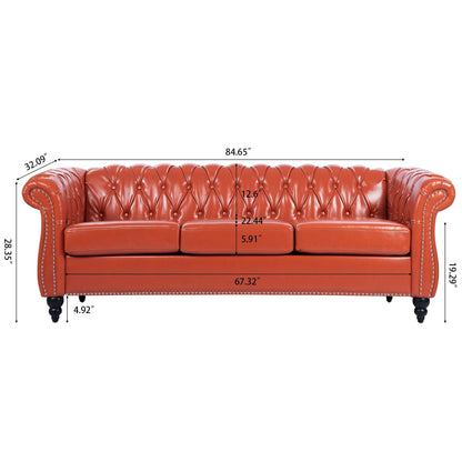 Canapé Chesterfield en cuir synthétique (3 places) avec accoudoirs roulés (84,65 $)