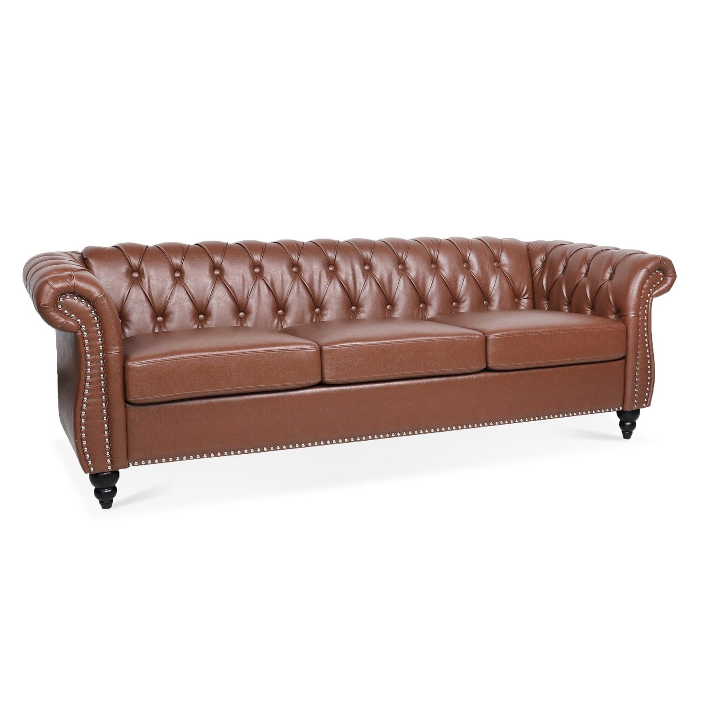 Canapé Chesterfield en cuir synthétique (3 places) avec accoudoirs roulés (84,65 $)