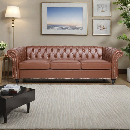 Canapé Chesterfield en cuir synthétique (3 places) avec accoudoirs roulés (84,65 $)