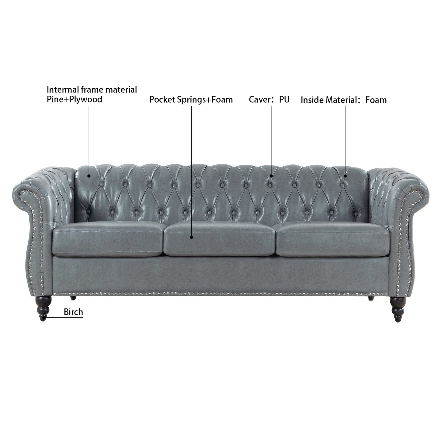 Canapé Chesterfield en cuir synthétique (3 places) avec accoudoirs roulés (84,65 $)