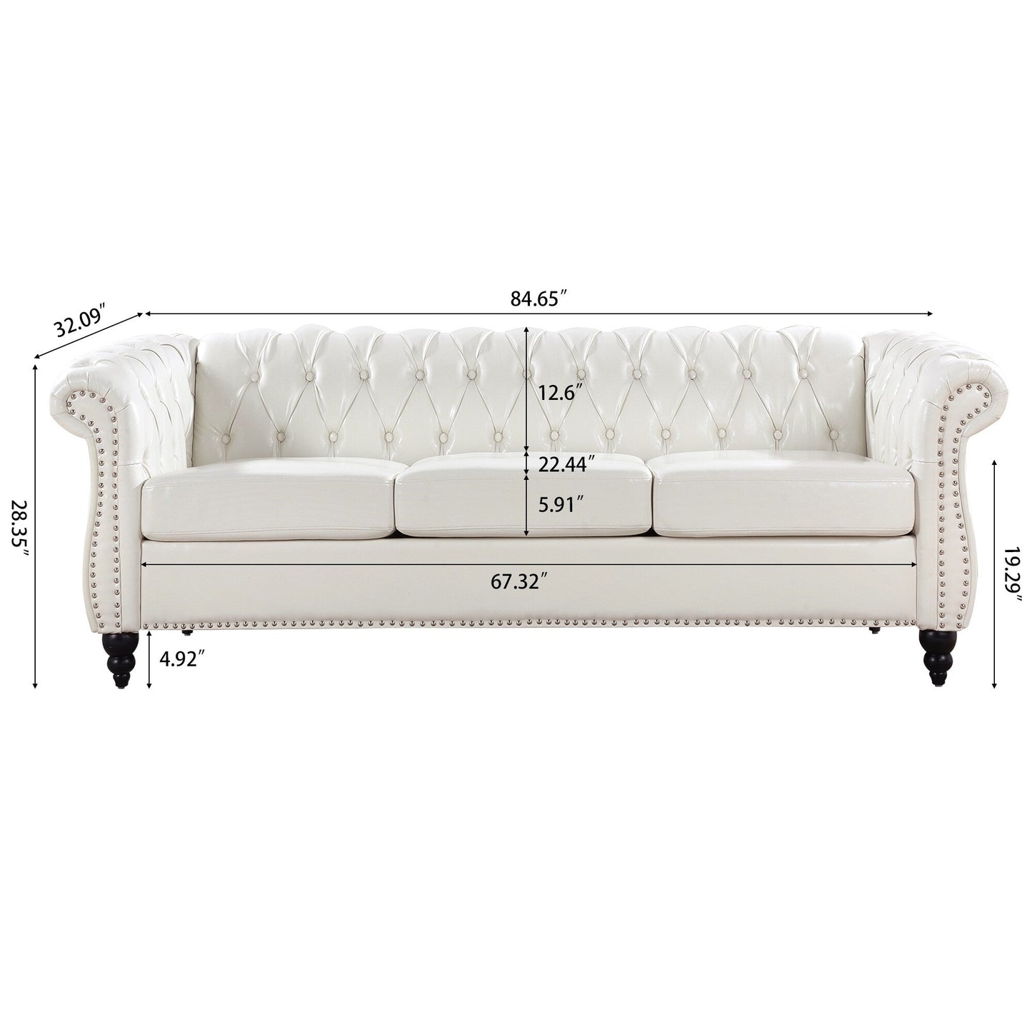 Canapé Chesterfield en cuir synthétique (3 places) avec accoudoirs roulés (84,65 $)