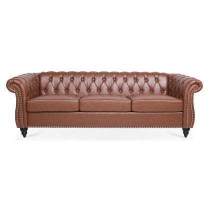Canapé Chesterfield en cuir synthétique (3 places) avec accoudoirs roulés (84,65 $)