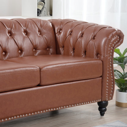 Canapé Chesterfield en cuir synthétique (3 places) avec accoudoirs roulés (84,65 $)