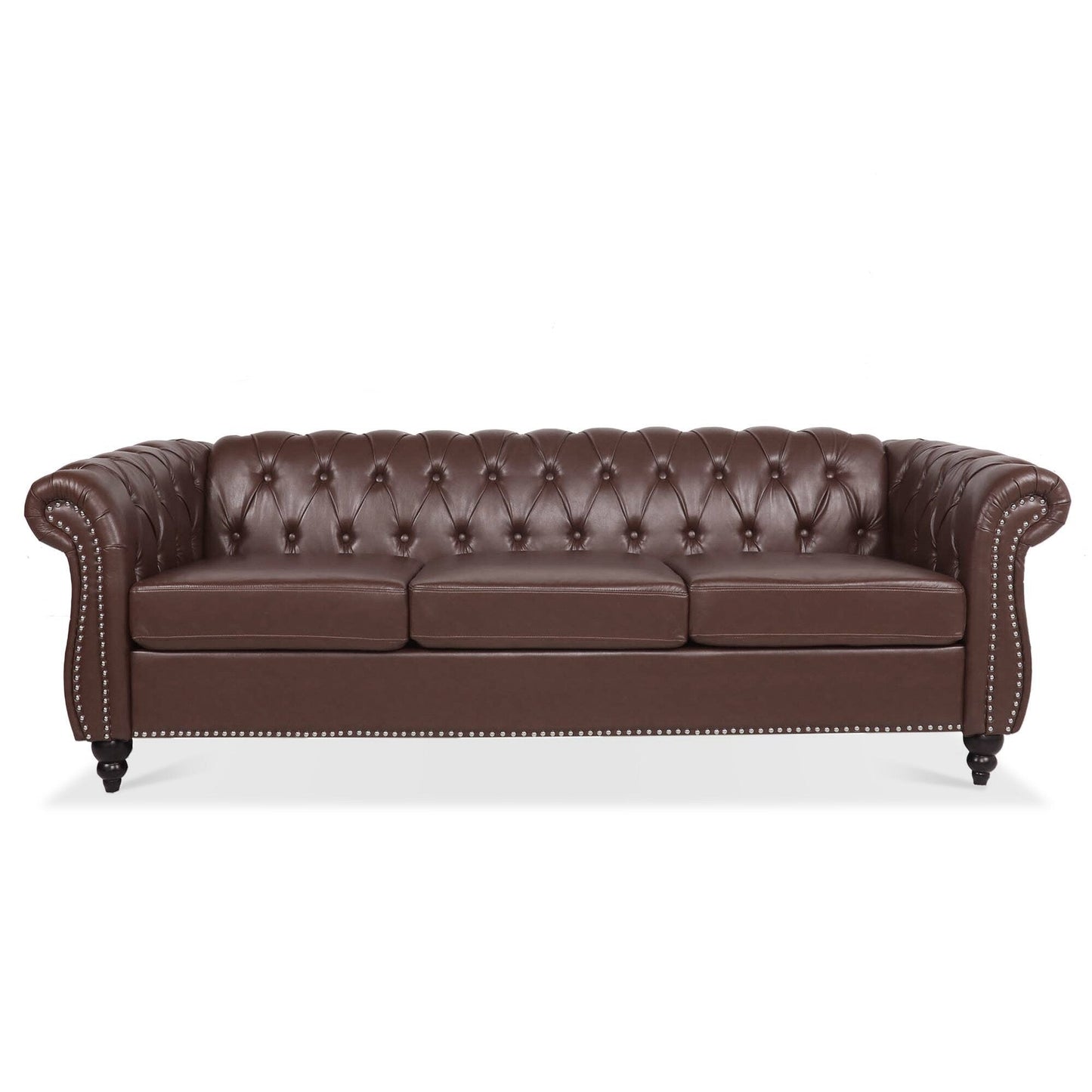Canapé Chesterfield en cuir synthétique (3 places) avec accoudoirs roulés (84,65 $)
