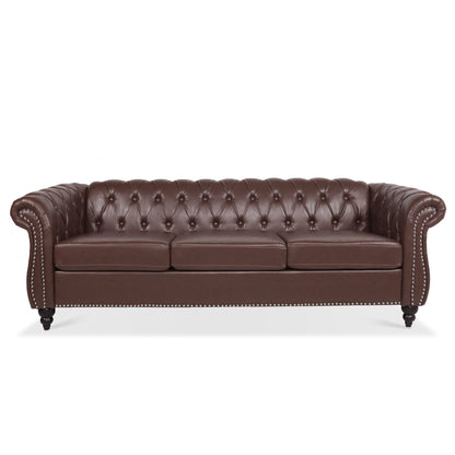 Canapé Chesterfield en cuir synthétique (3 places) avec accoudoirs roulés (84,65 $)
