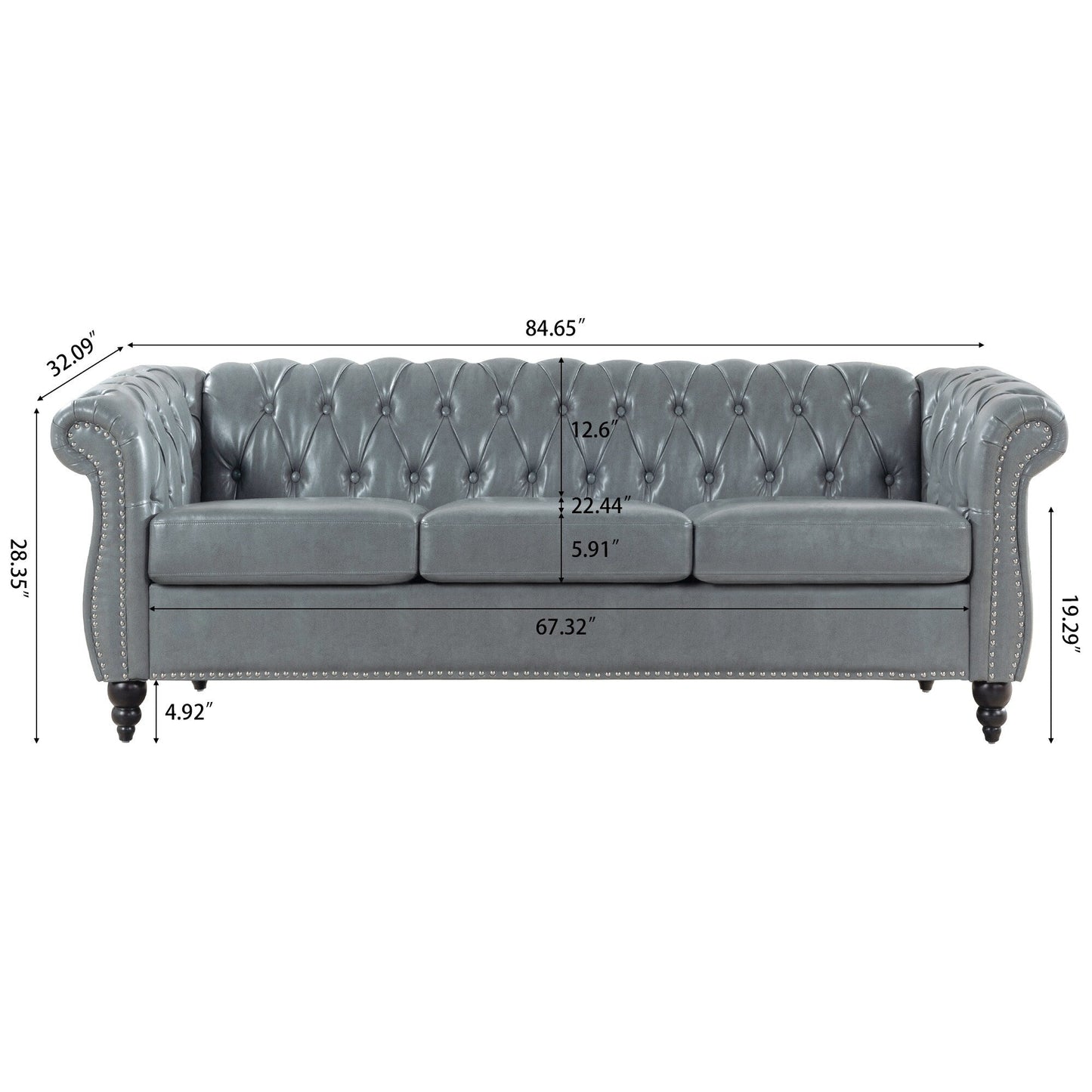 Canapé Chesterfield en cuir synthétique (3 places) avec accoudoirs roulés (84,65 $)