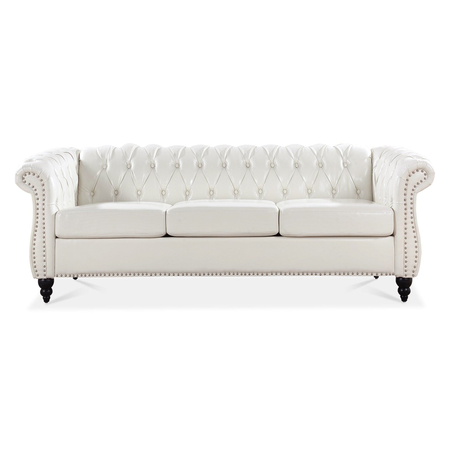 Canapé Chesterfield en cuir synthétique (3 places) avec accoudoirs roulés (84,65 $)