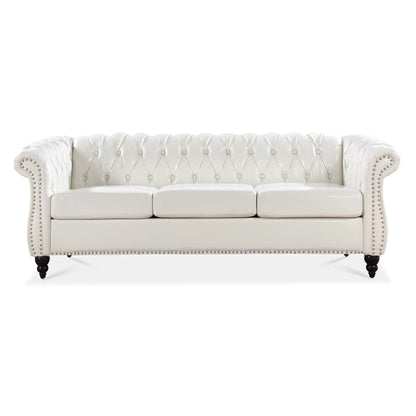 Canapé Chesterfield en cuir synthétique (3 places) avec accoudoirs roulés (84,65 $)