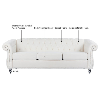 Canapé Chesterfield en polyester 84,65 avec accoudoirs roulés (3 places)