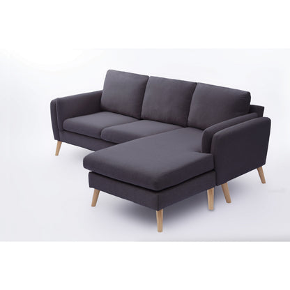 Canapé 3 places en L en lin de 84,6 pouces avec méridienne réversible, coussins à ressorts indépendants, structure en bois massif et accoudoirs doubles