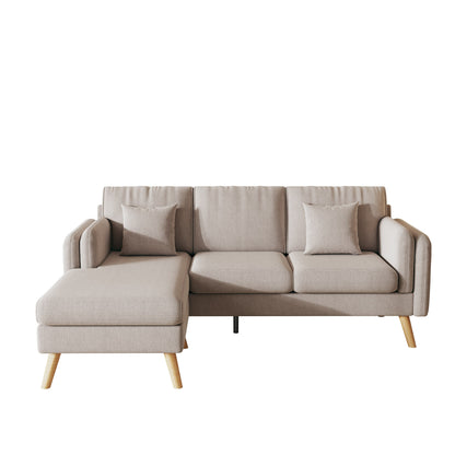 Canapé 3 places en L en lin de 84,6 pouces avec méridienne réversible, coussins à ressorts indépendants, structure en bois massif et accoudoirs doubles