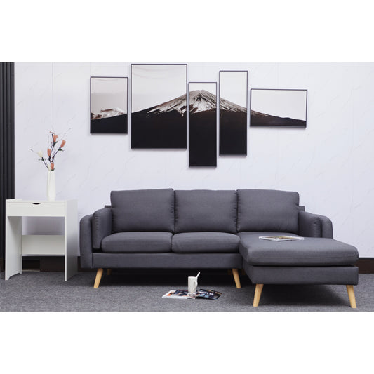 Canapé 3 places en L en lin de 84,6 pouces avec méridienne réversible, coussins à ressorts indépendants, structure en bois massif et accoudoirs doubles