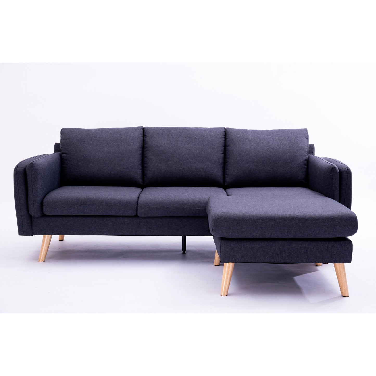 Canapé 3 places en L en lin de 84,6 pouces avec méridienne réversible, coussins à ressorts indépendants, structure en bois massif et accoudoirs doubles