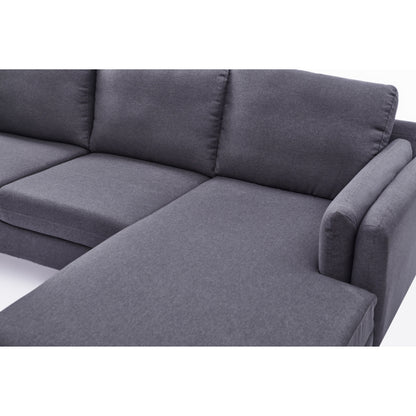 Canapé 3 places en L en lin de 84,6 pouces avec méridienne réversible, coussins à ressorts indépendants, structure en bois massif et accoudoirs doubles