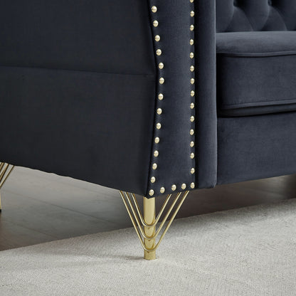 Canapé 3 places en velours 81,8 cm avec canapé capitonné et pieds en métal pour le salon