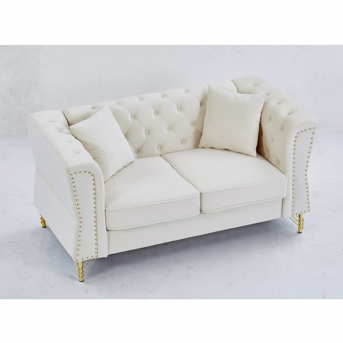 Canapé 3 places en velours 81,8 cm avec canapé capitonné et pieds en métal pour le salon