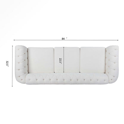 Canapé Chesterfield 3 places blanc à accoudoirs roulés