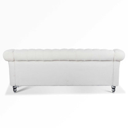 Canapé Chesterfield 3 places blanc à accoudoirs roulés