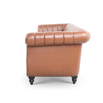 Canapé Chesterfield trois places à accoudoirs roulés en PU de 84 pouces