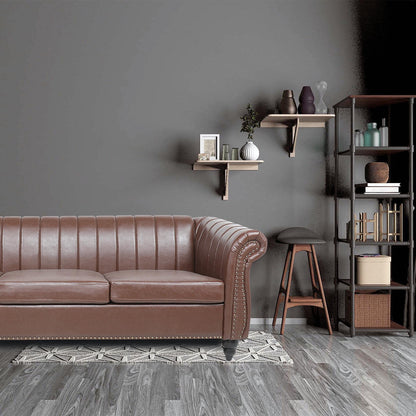 Canapé Chesterfield trois places à accoudoirs roulés en PU de 84 pouces