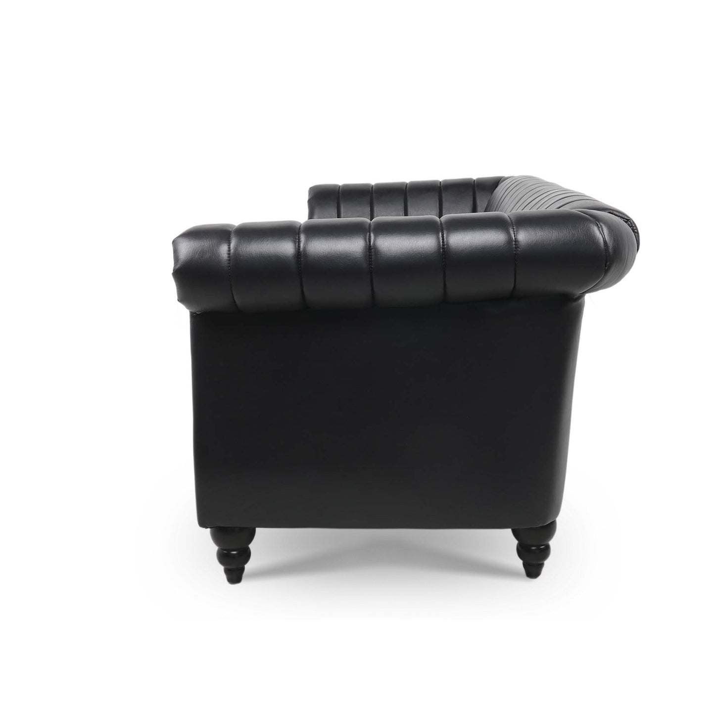 Canapé Chesterfield trois places à accoudoirs roulés en PU de 84 pouces