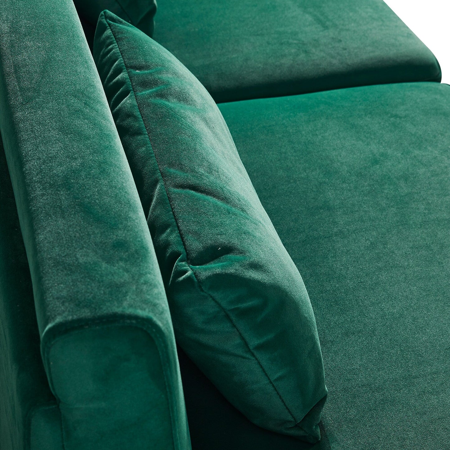 Canapé 3 places en velours moderne 85,44 po avec 2 coussins, pieds en métal doré, élégance intemporelle, mousse haute densité