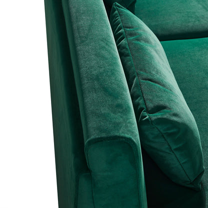 Canapé 3 places en velours moderne 85,44 po avec 2 coussins, pieds en métal doré, élégance intemporelle, mousse haute densité